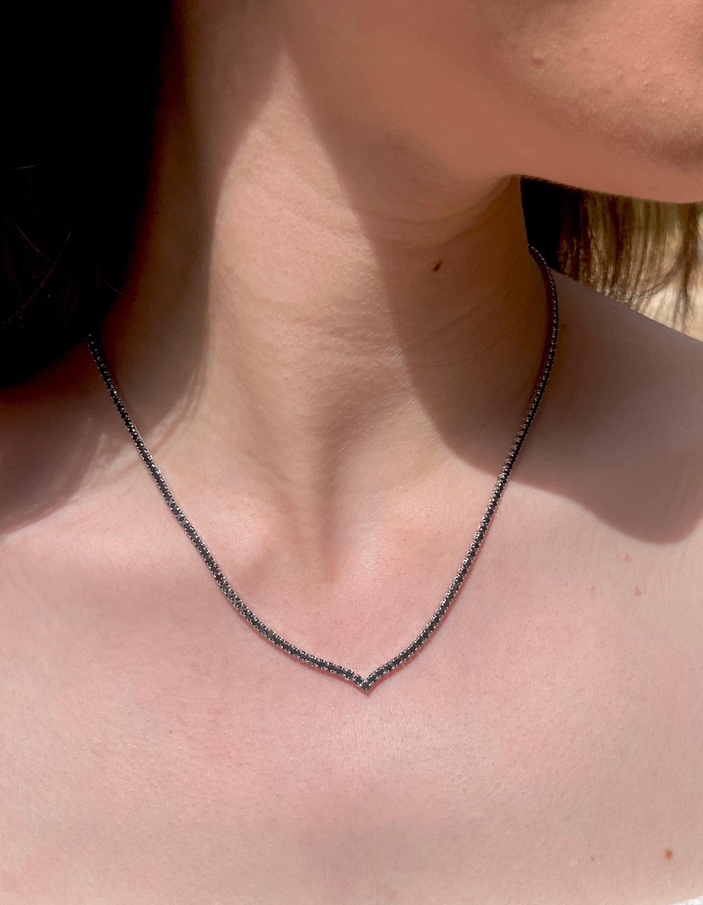 Elegant Black Tennis Necklace - Italian sterling Silver-925s