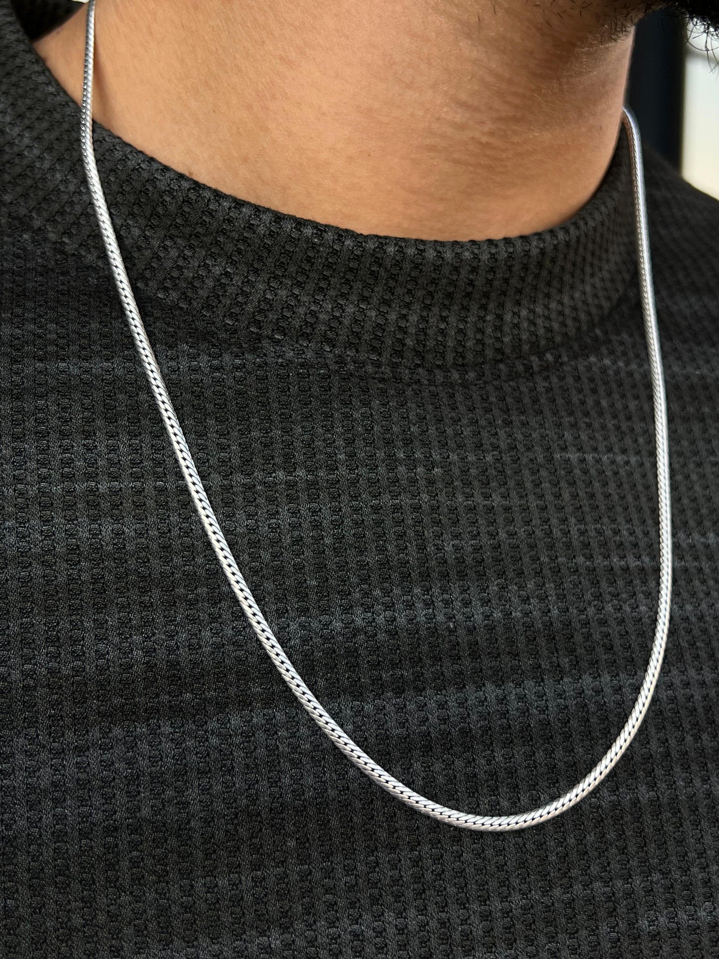 Edge Grommet Necklace for Men's Sterling Silver 925s-(60cm-3mm)