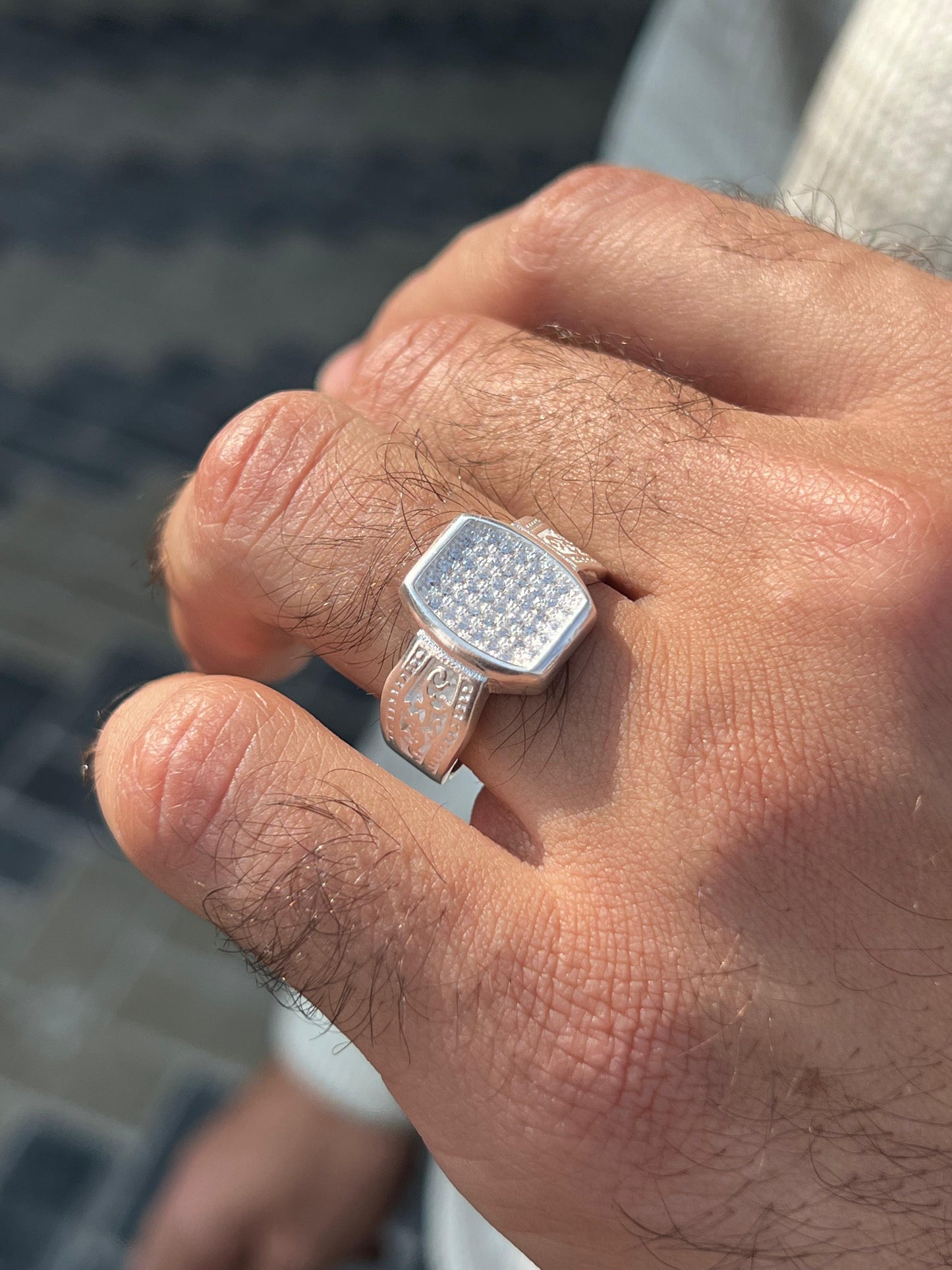 Sided Iced Diamond Zirconia Ring for Men in Sterling Silver 925s