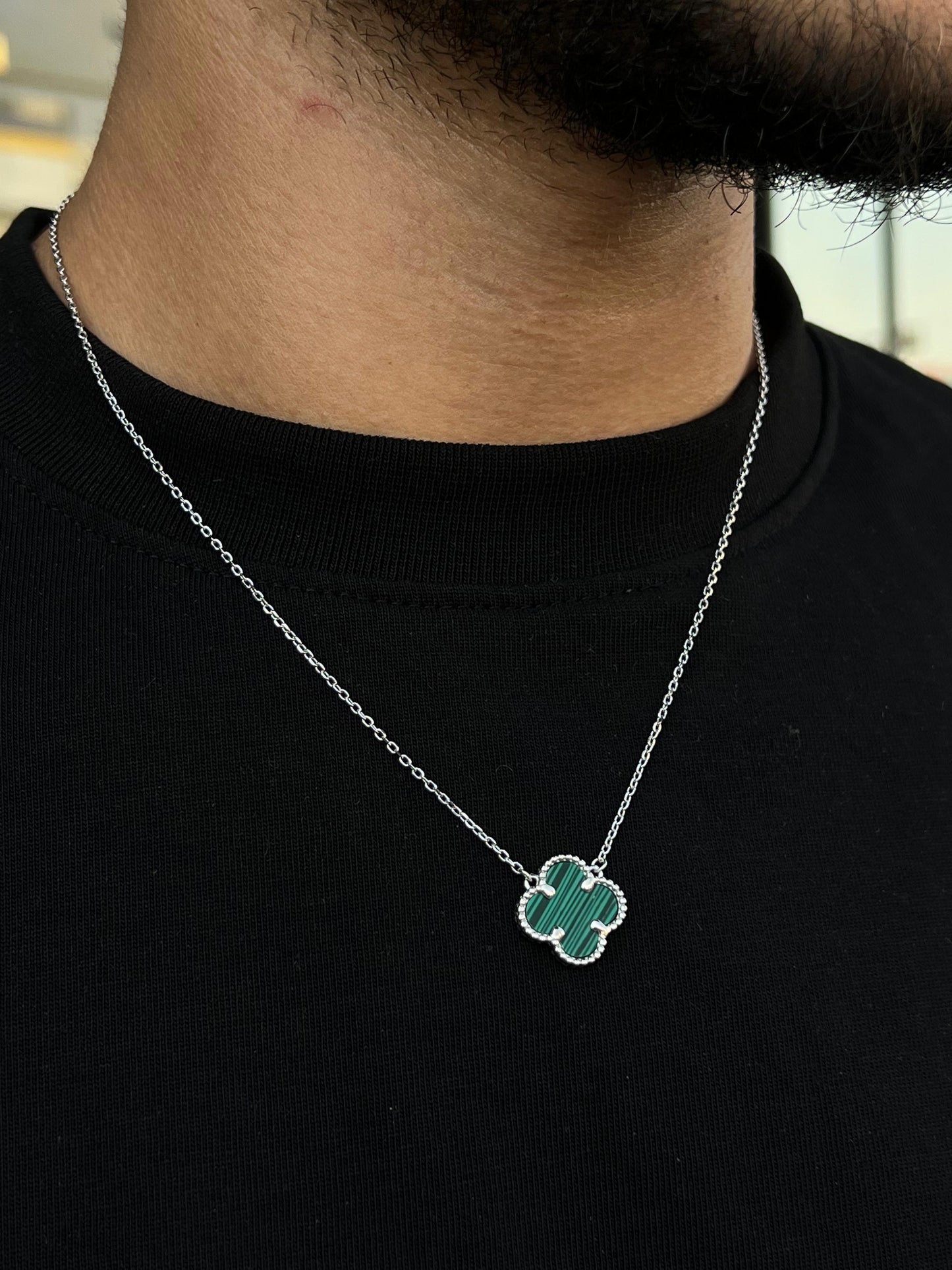 One Malachite vancleef Necklace for Men's Sterling Silver 925s