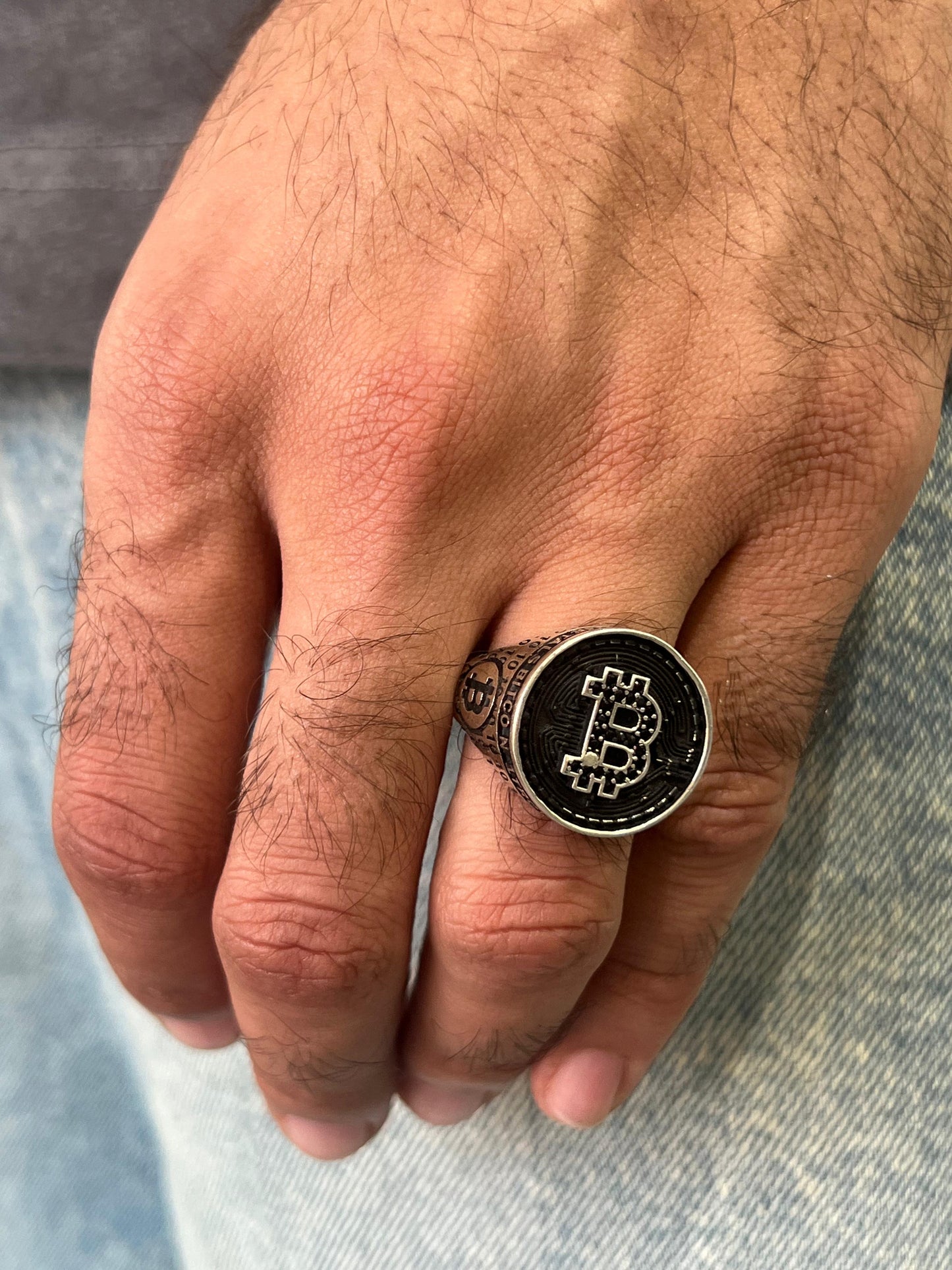 Bitcoin Black Zirconia Ring for Men in Sterling Silver 925s