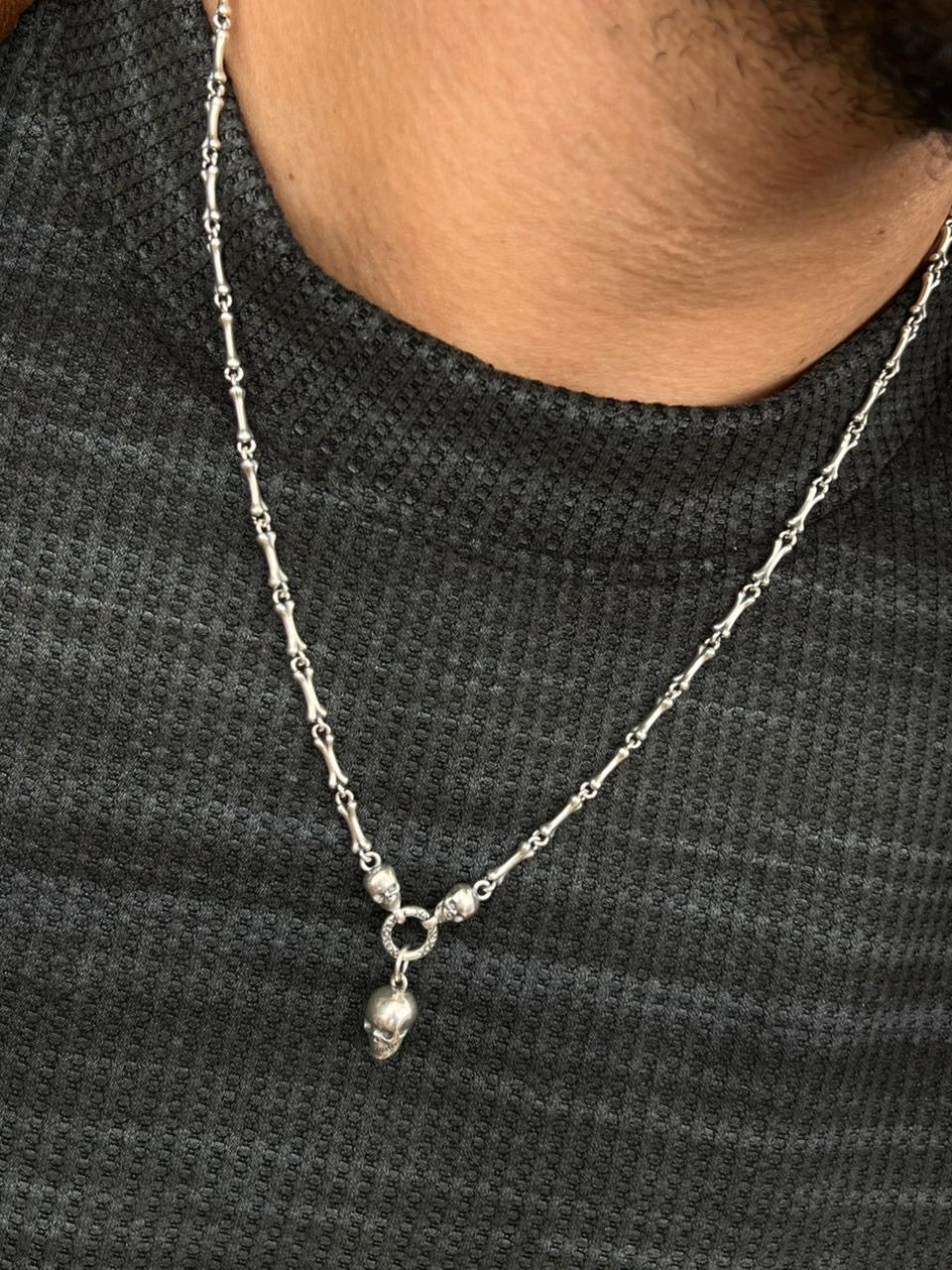 X-Skull Necklace-Pure Sterling Silver 925s-52cm