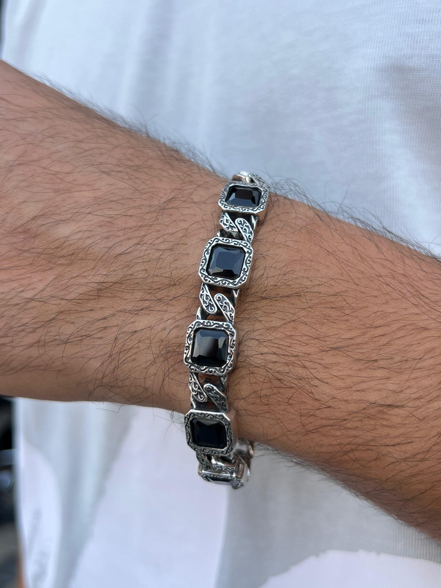 Dark Blue Bracelet for Men's Sterling Silver 925s-20cm