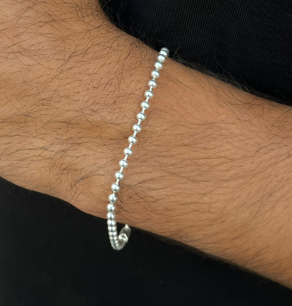 3mm Beaded bracelet-for Men's Sterling Silver 925s-20cm