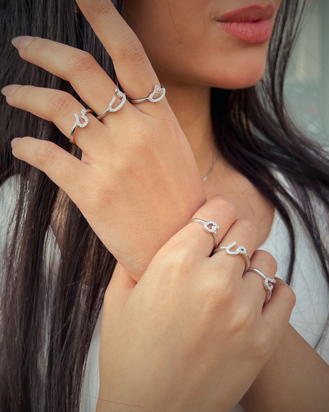 Pure Sparkling Arabic Letters Rings in Sterling Silver -925