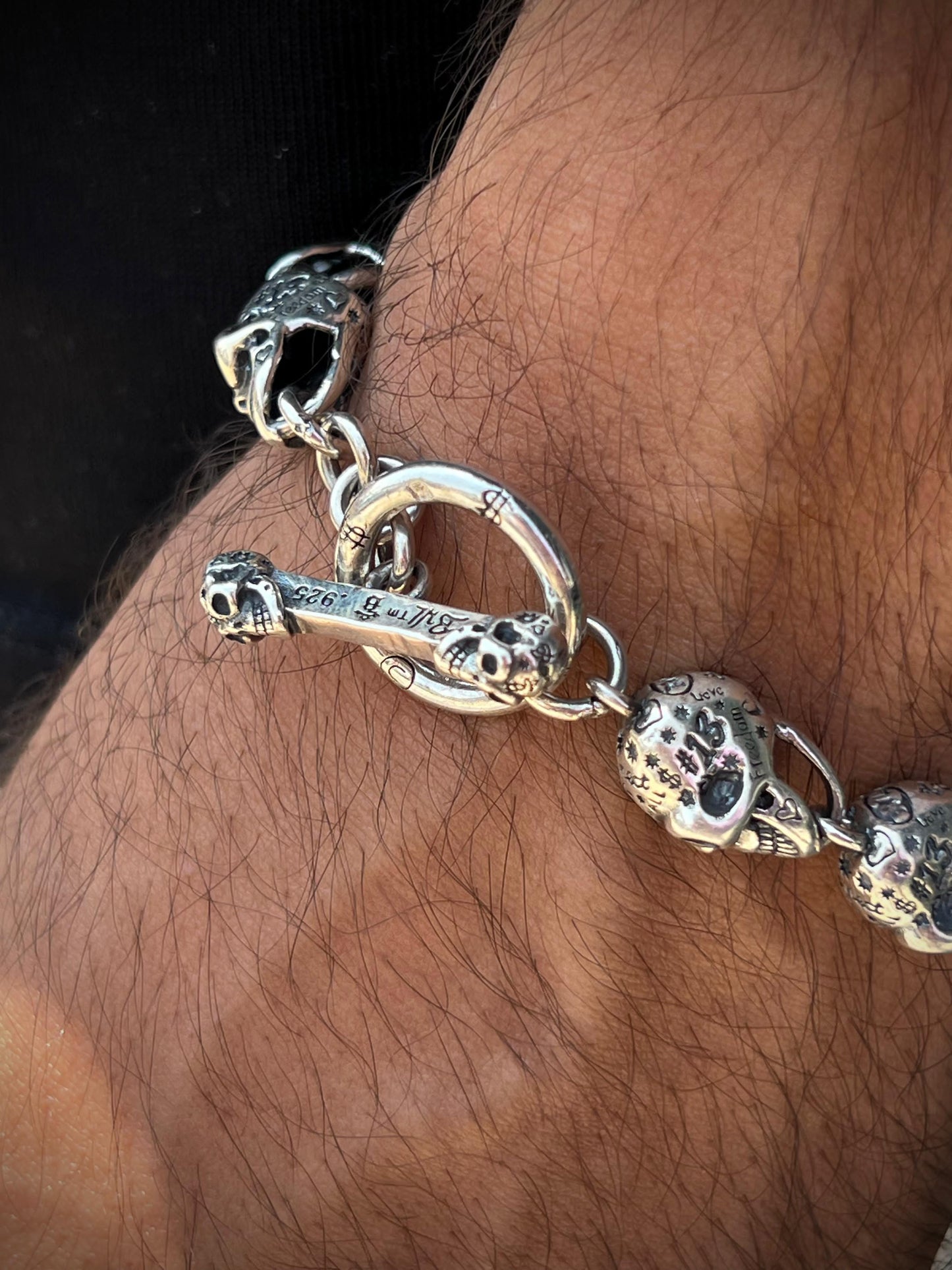 10 Full Skull Faces Bracelet for Men's Sterling Silver 925s