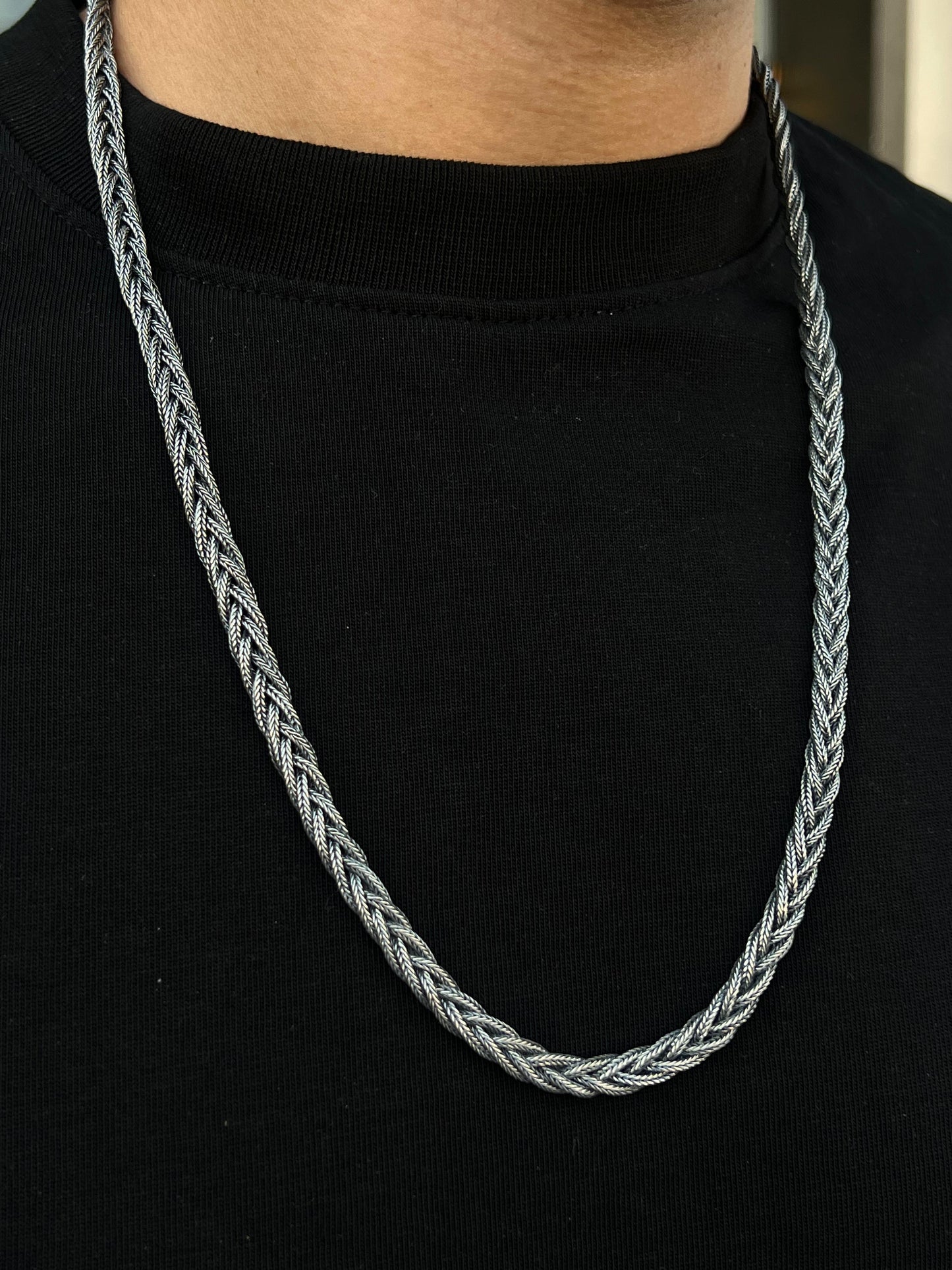 7mm Oxidized Braided Necklace For Men Sterling Silver - 925