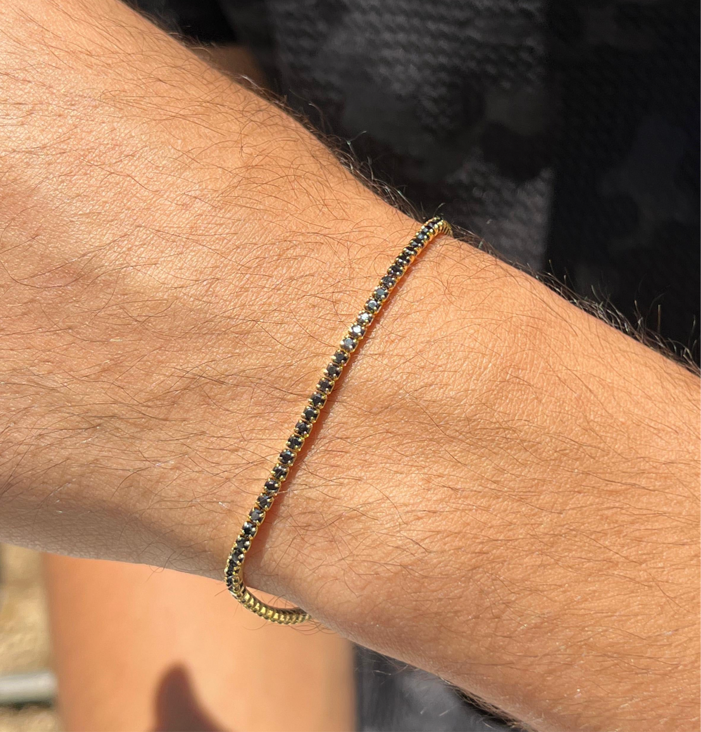 Slim Gold plated Black Spinel Tennis Bracelet for Men's Sterling Silver 925s