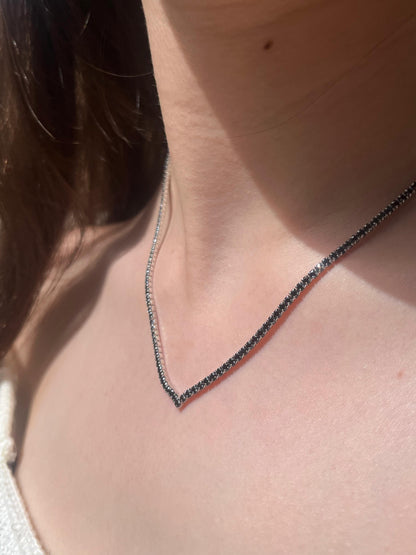 Elegant Black Tennis Necklace - Italian sterling Silver-925s