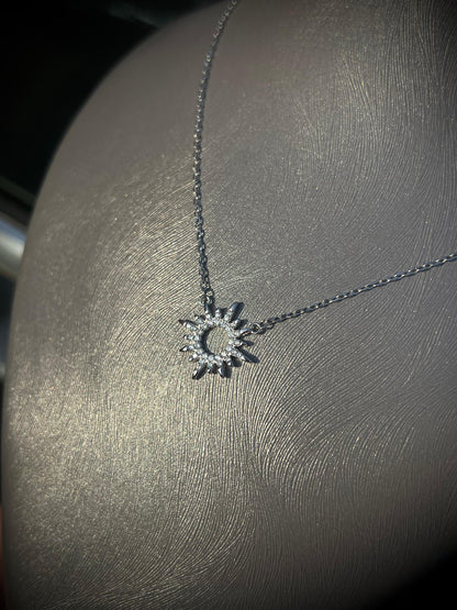 Sparkling Sun Necklace-in Sterling Silver -925