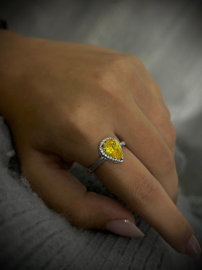 Teardrop Ring -Yellow Zirconia in Sterling Silver -925