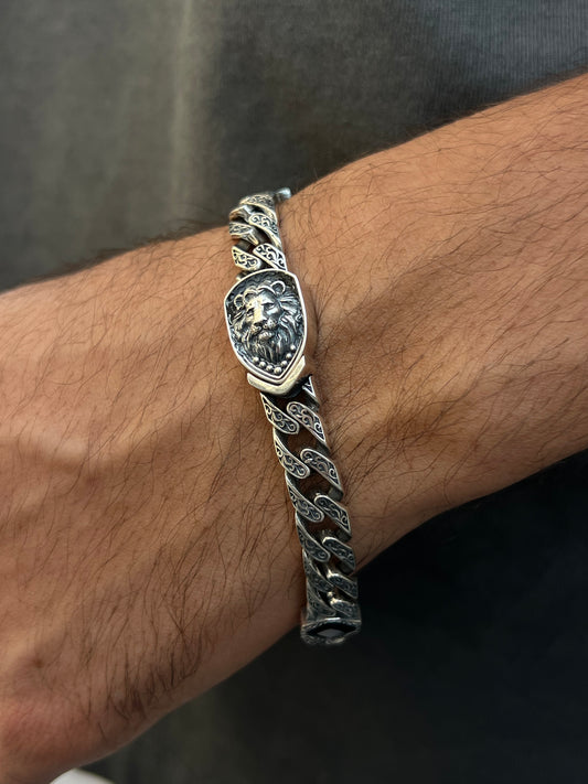 Medium Lion Beast Bracelet for Men's Sterling Silver 925s-22cm
