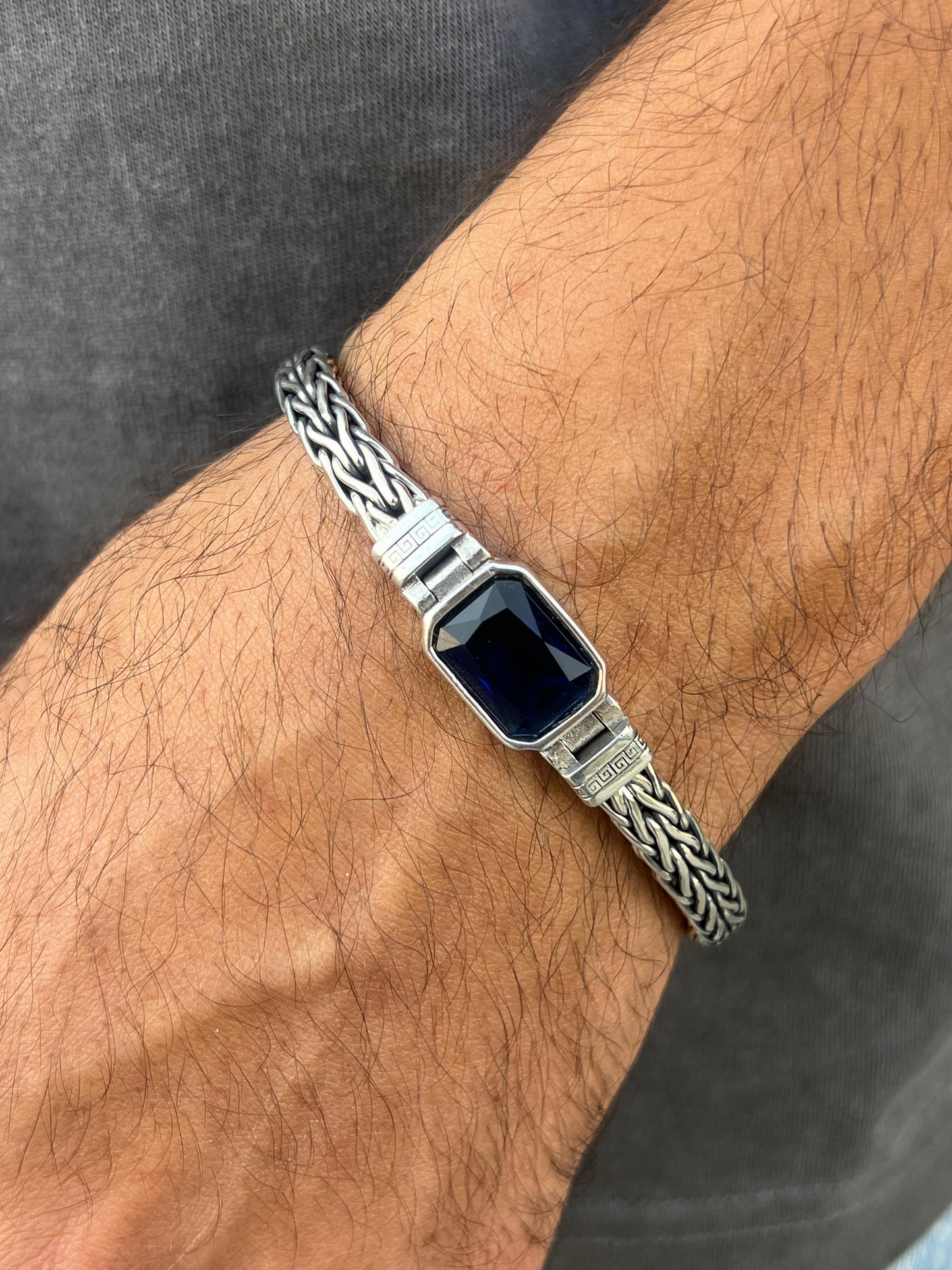 Stormy Navy Bracelet for Men's Sterling Silver 925s-(20cm-6mm)