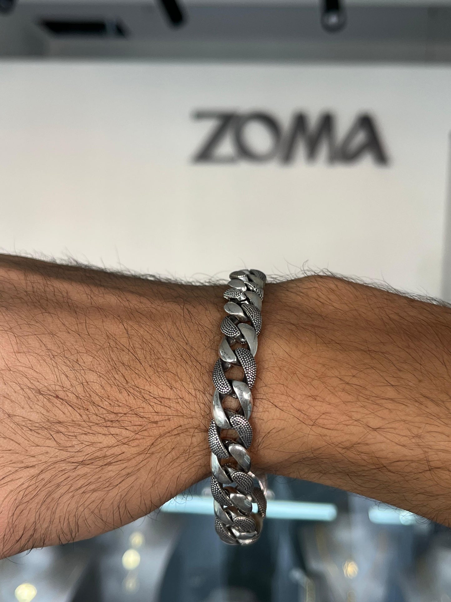 Engraved Thick Grommet Bracelet for Men's Sterling Silver 925s-21.5cm