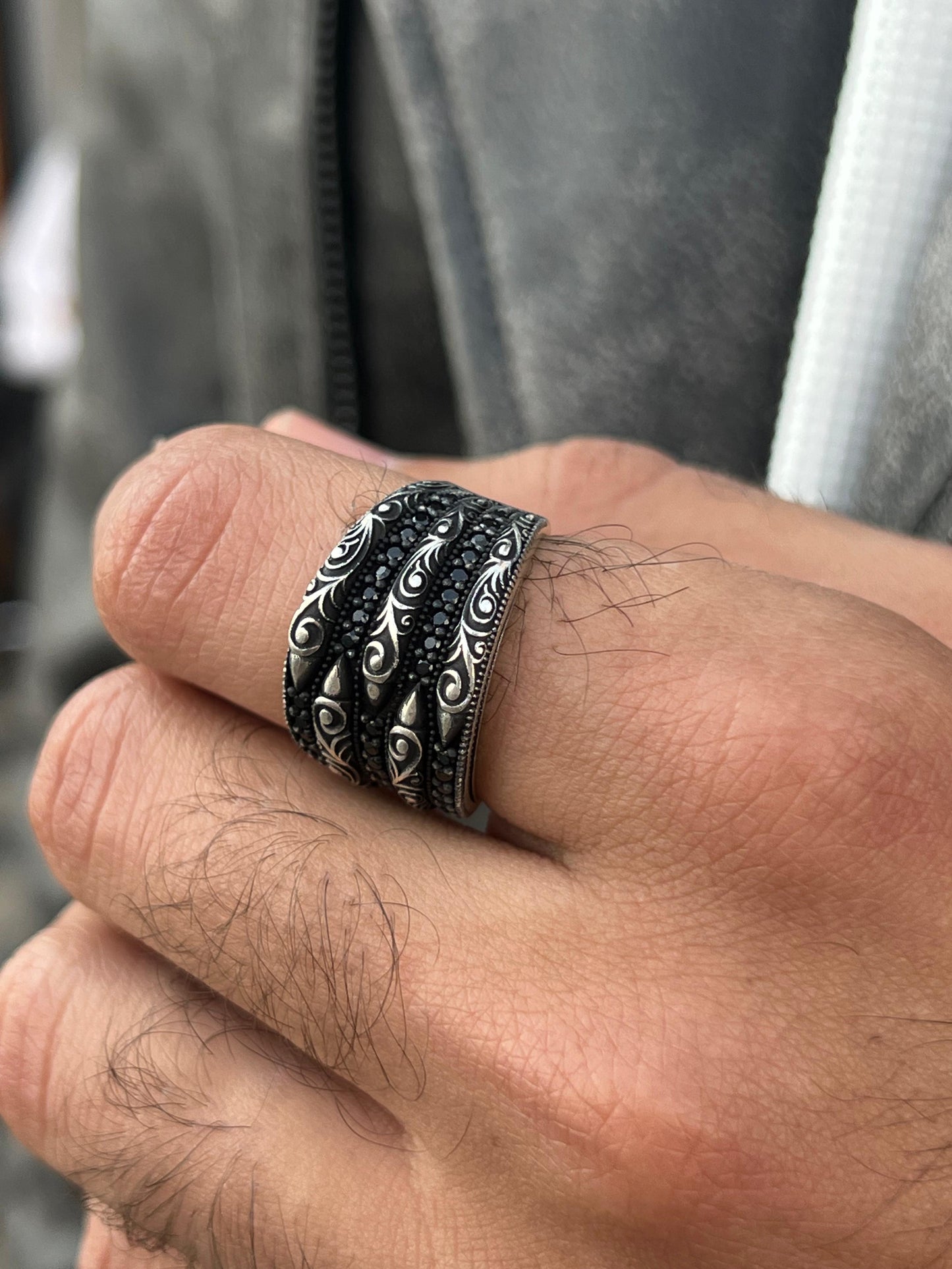 Dark Engraved Ring -Sterling Silver 925s