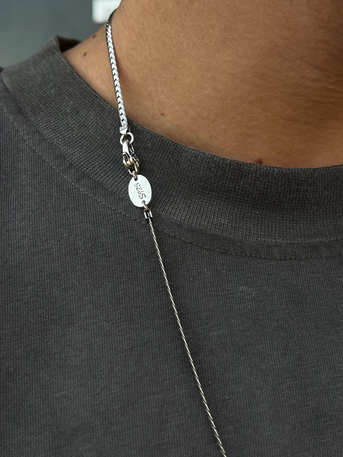 Blocked Grommet Necklace For Men Sterling Silver 925- (64cm,3mm)