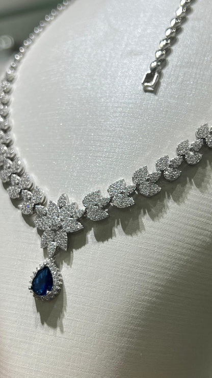 Fancy Navy Blue Teardrop – pure Sterling Silver -925- Full Set 4 Pieces