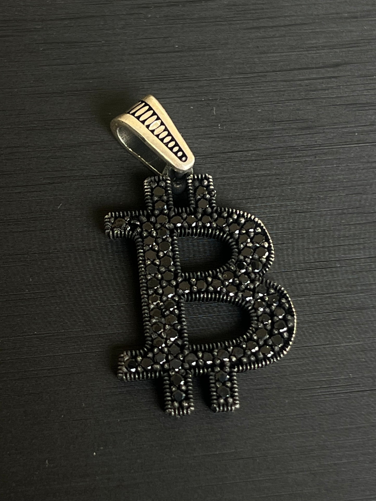 Black Bitcoin Pendant – S925 Silver