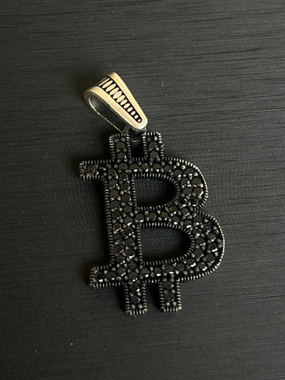 Black Bitcoin Pendant – S925 Silver