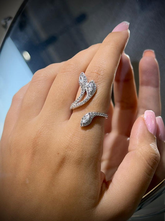Triple Snake Ring -Clear Zirconia in Sterling Silver -925
