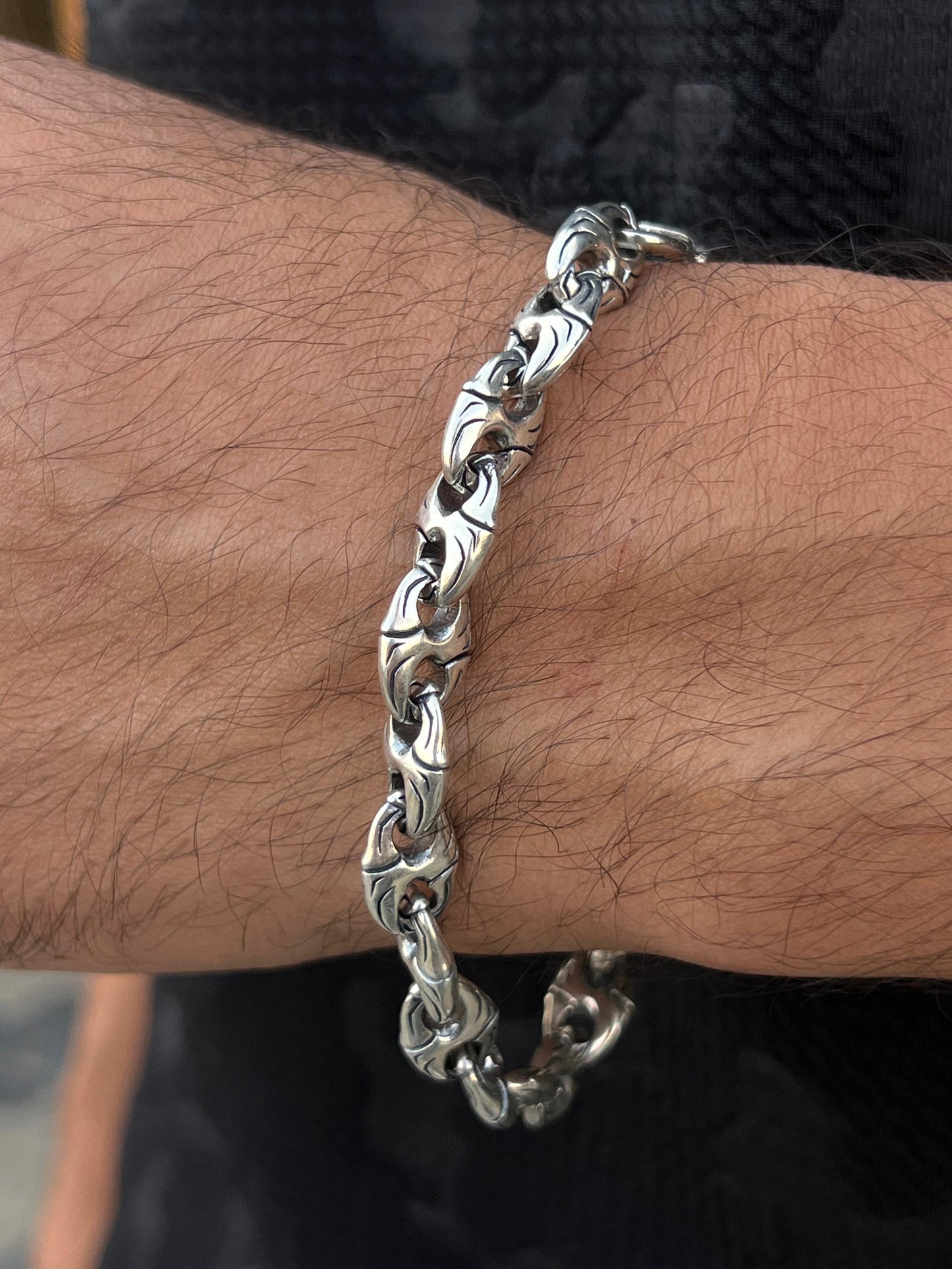 Link Bracelet for Men's Sterling Silver 925s-21cm-9mm