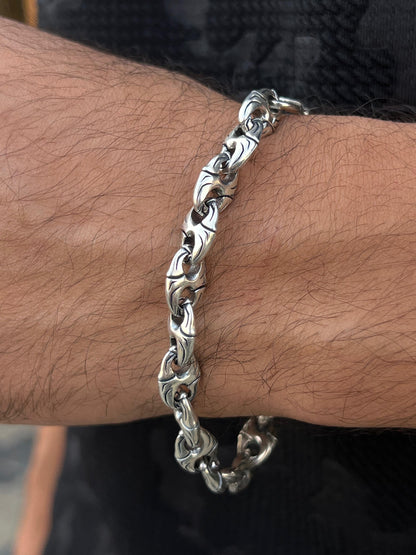 Link Bracelet for Men's Sterling Silver 925s-21cm-9mm