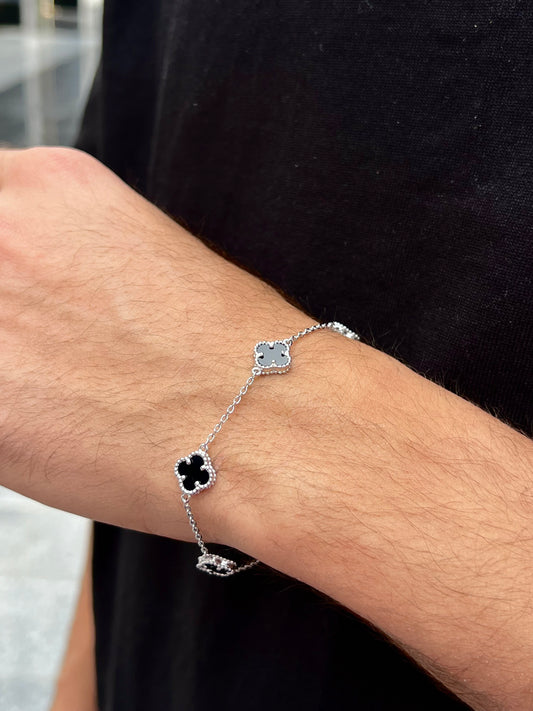 Small Slim، Men’s 5 Van Cleef & Arpels Black Onyx Bracelet in Italian Silver S925