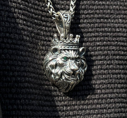 Heavy Crowned Beast Lion Pendant – S925 Silver-4cm