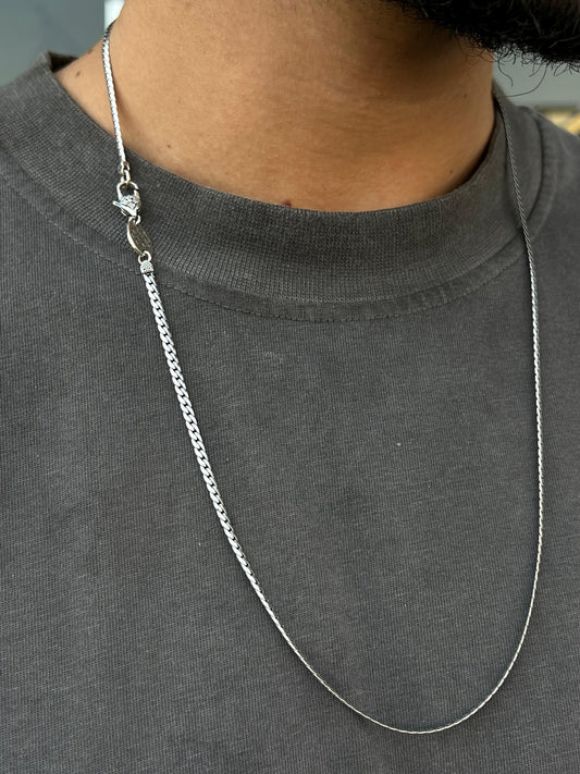 Blocked Grommet Necklace For Men Sterling Silver 925- (64cm,3mm)