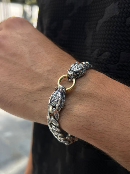 Mantra Dragon Heads Bracelet for Men's Sterling Silver 925s 20cm