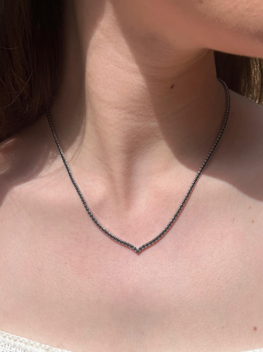 Elegant Black Tennis Necklace - Italian sterling Silver-925s
