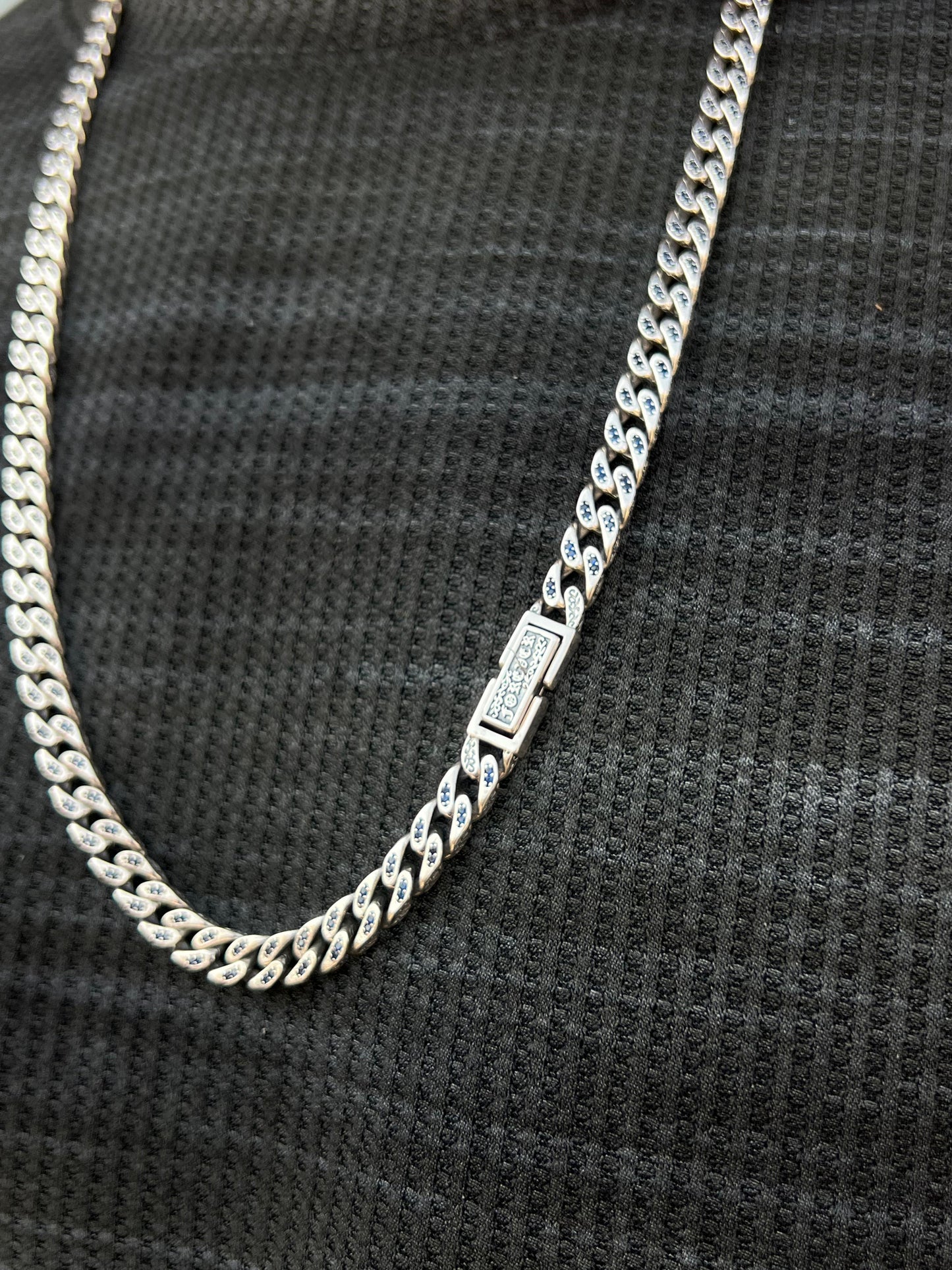 Midnight Grommet Necklace for Men's Sterling Silver 925s-(70cm-12mm)