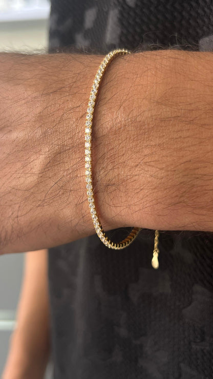 Gold plated Clear Tennis Bracelet for Men's Sterling Silver 925s