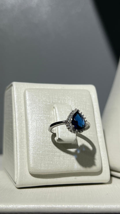 Fancy Navy Blue Teardrop – pure Sterling Silver -925- Full Set 4 Pieces