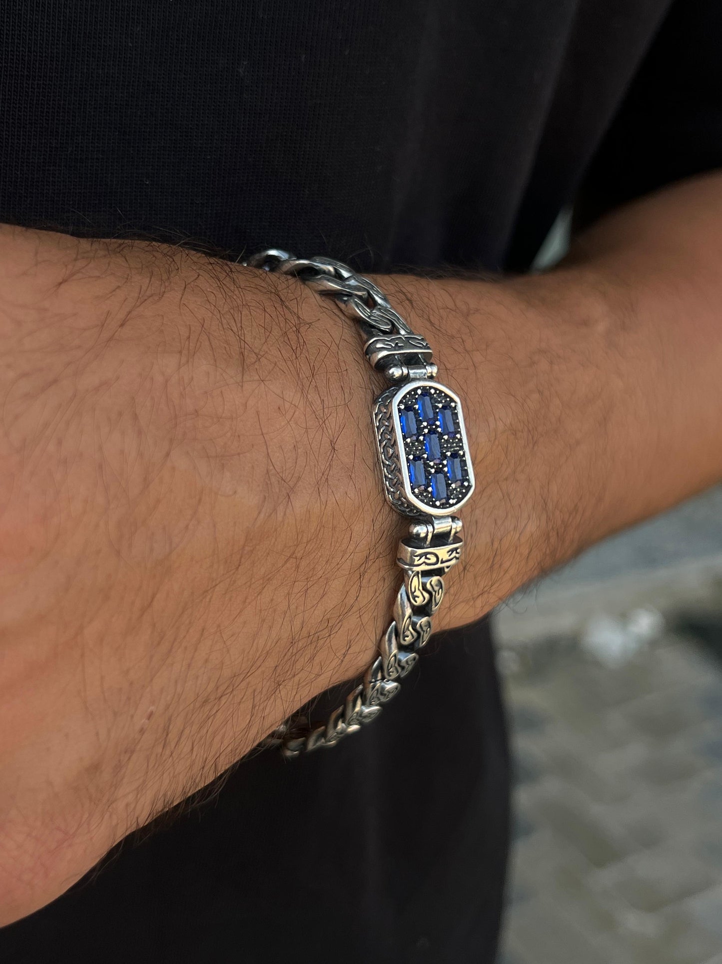 Majestic blue zirconia Bracelet S925 Sterling Silver for men