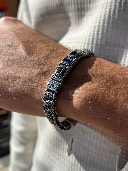 TriAura-blue Bracelet Sterling Silver 925s-(21cm-10mm)