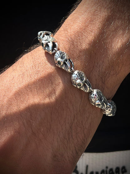 10 Full Skull Faces Bracelet for Men's Sterling Silver 925s