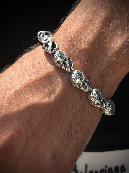 10 Full Skull Faces Bracelet for Men's Sterling Silver 925s