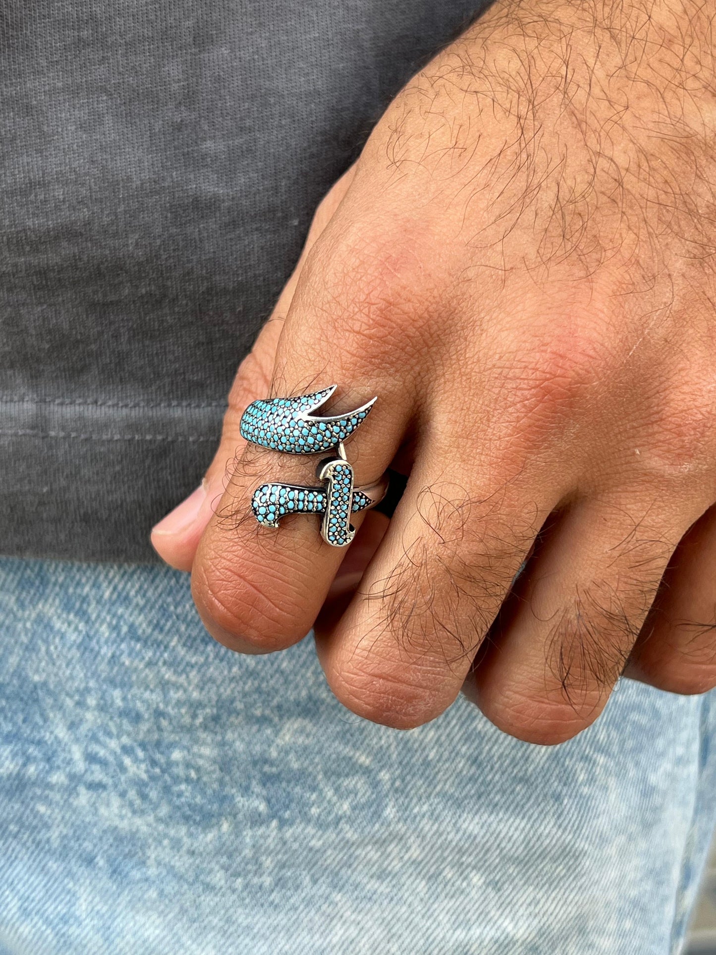 Turquoise Zulfiqar sword Ring -for Men's Sterling Silver 925s