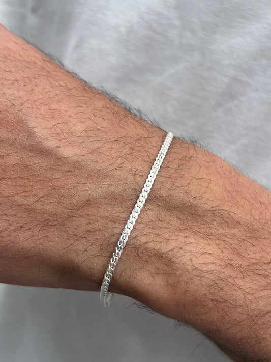 Blocked Slim Grommet-S925 Sterling Silver Bracelet for men