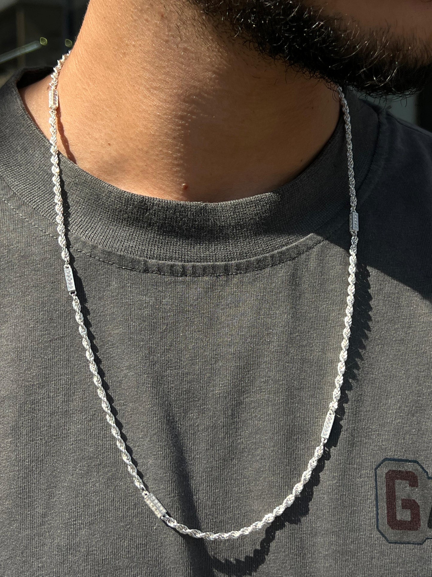 Twisted iced Necklace For Men Sterling Silver925-(64cm)