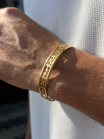 Premium- (10mm) Ankh cuff in Sterling Silver 925s- Real 21K Gold Plated