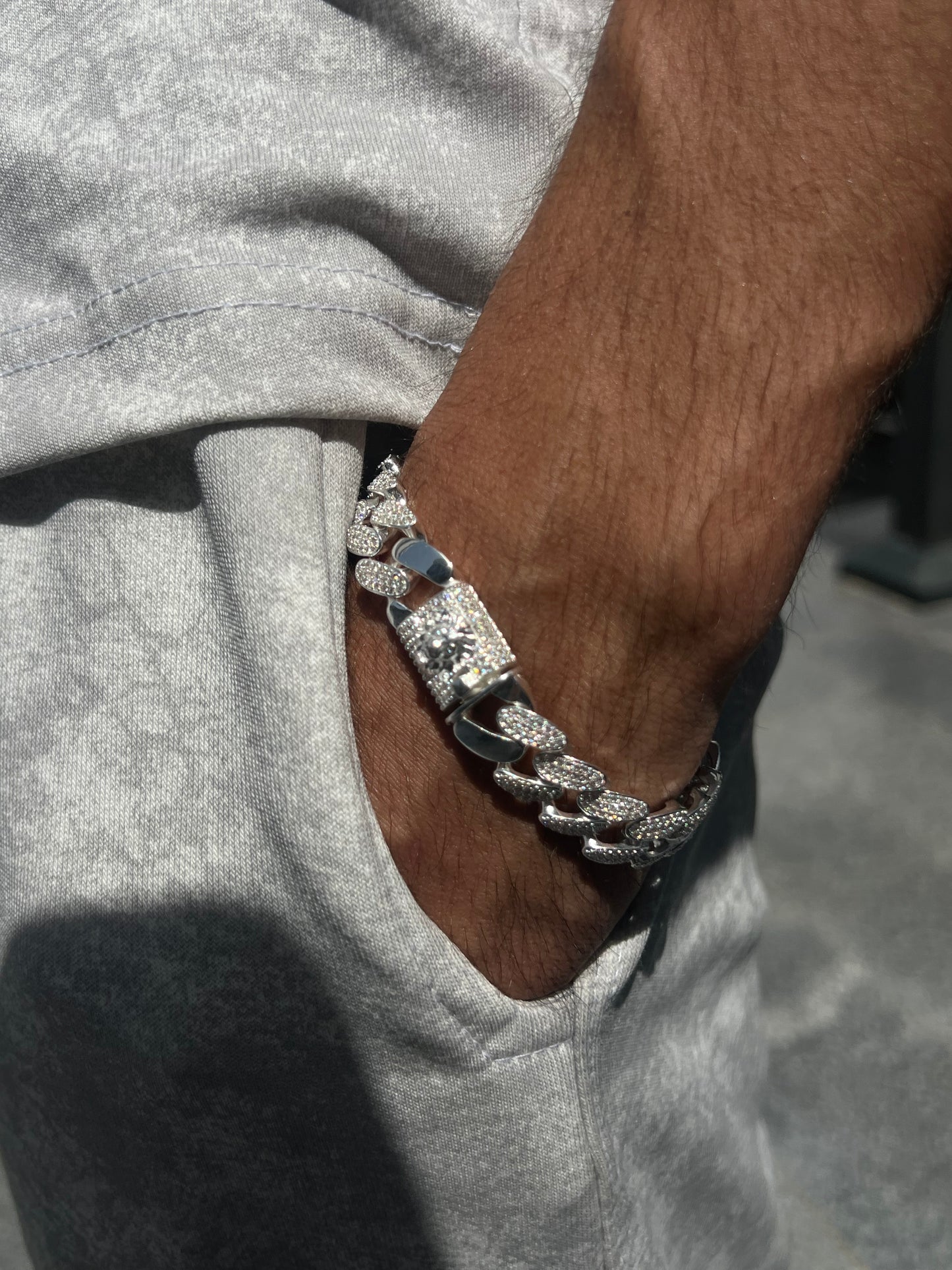 Iced Lion Lock Gangster Chain -Bracelet S925 Sterling Silver for men