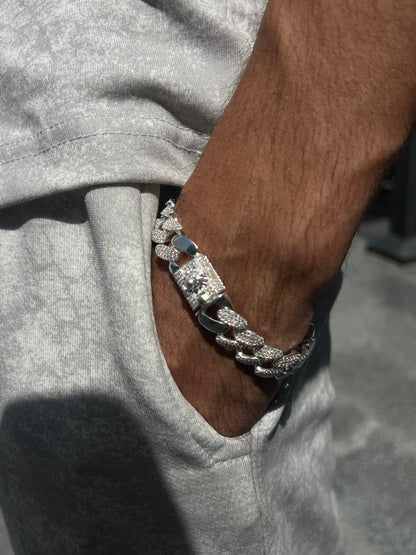 Iced Lion Lock Gangster Chain -Bracelet S925 Sterling Silver for men