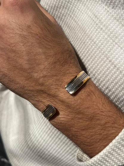 11mm Twisted Sleek Bangle -Gold accent -in Sterling Silver 925s