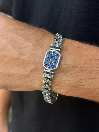 Majestic blue zirconia Bracelet S925 Sterling Silver for men