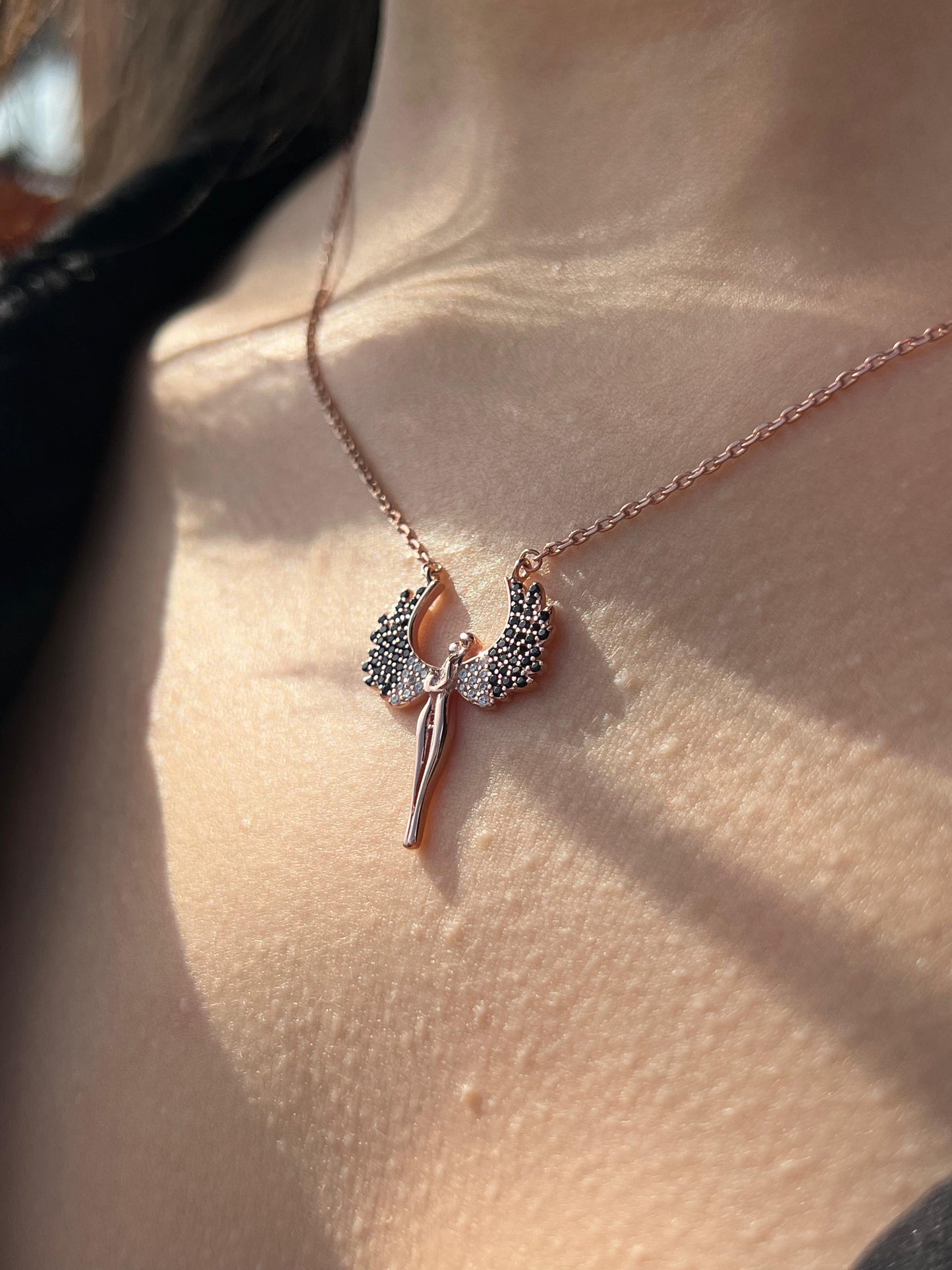 Rose Gold Plated- Royal Guardian Angel Necklace- Italian sterling Silver-925s