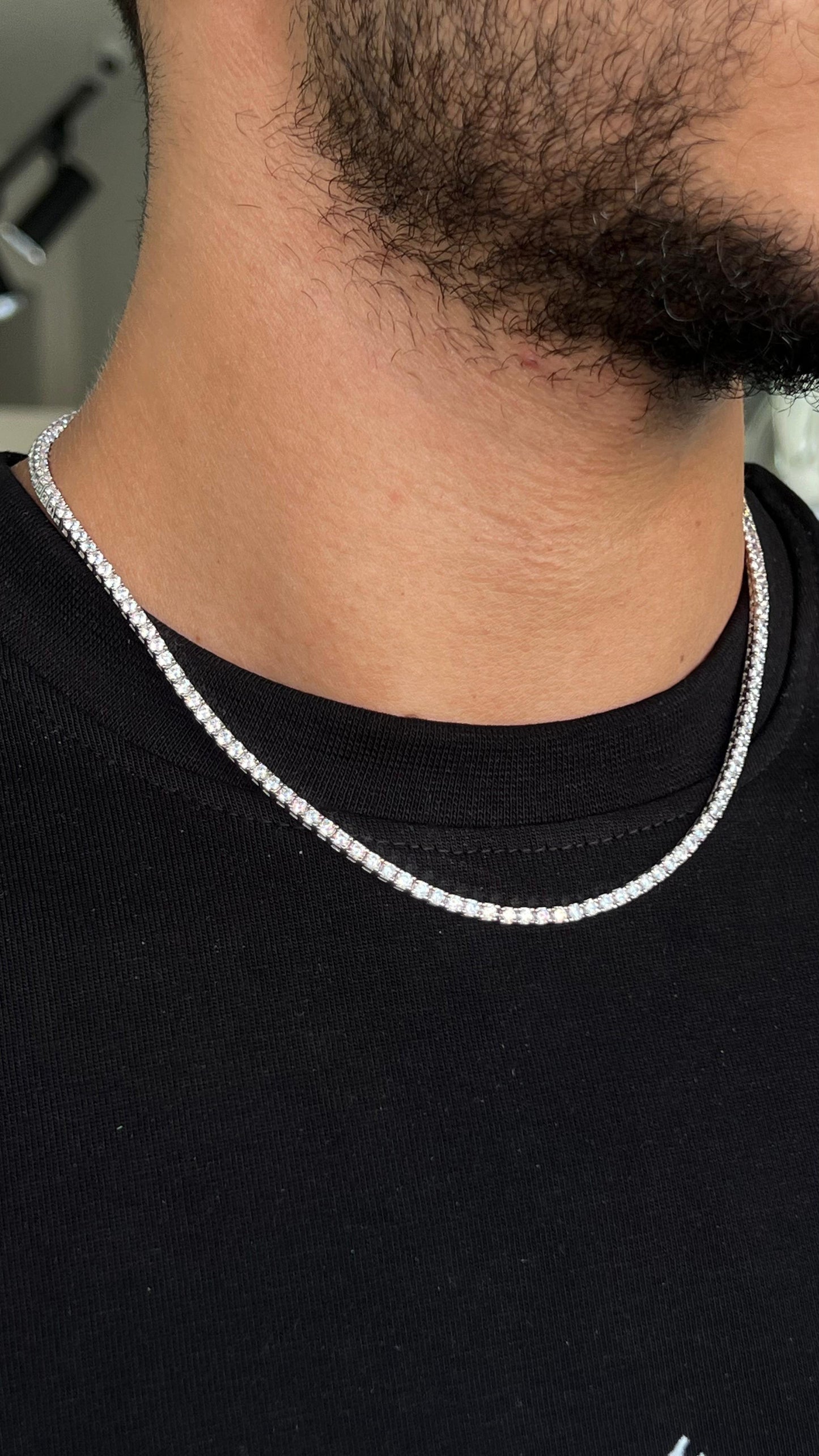 Thick Clear Tennis Necklace in Italian sterling silver-s925