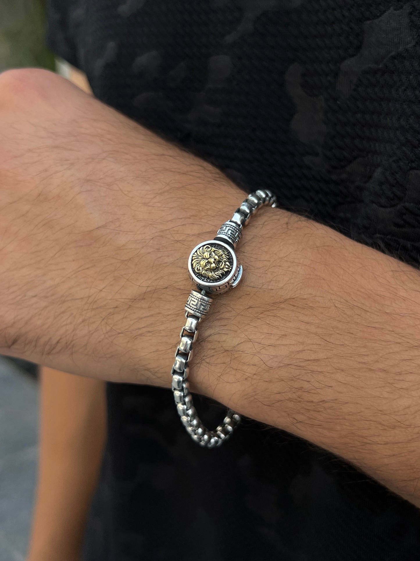 Beast lion gold Accent -box Bracelet S925 Sterling Silver for men