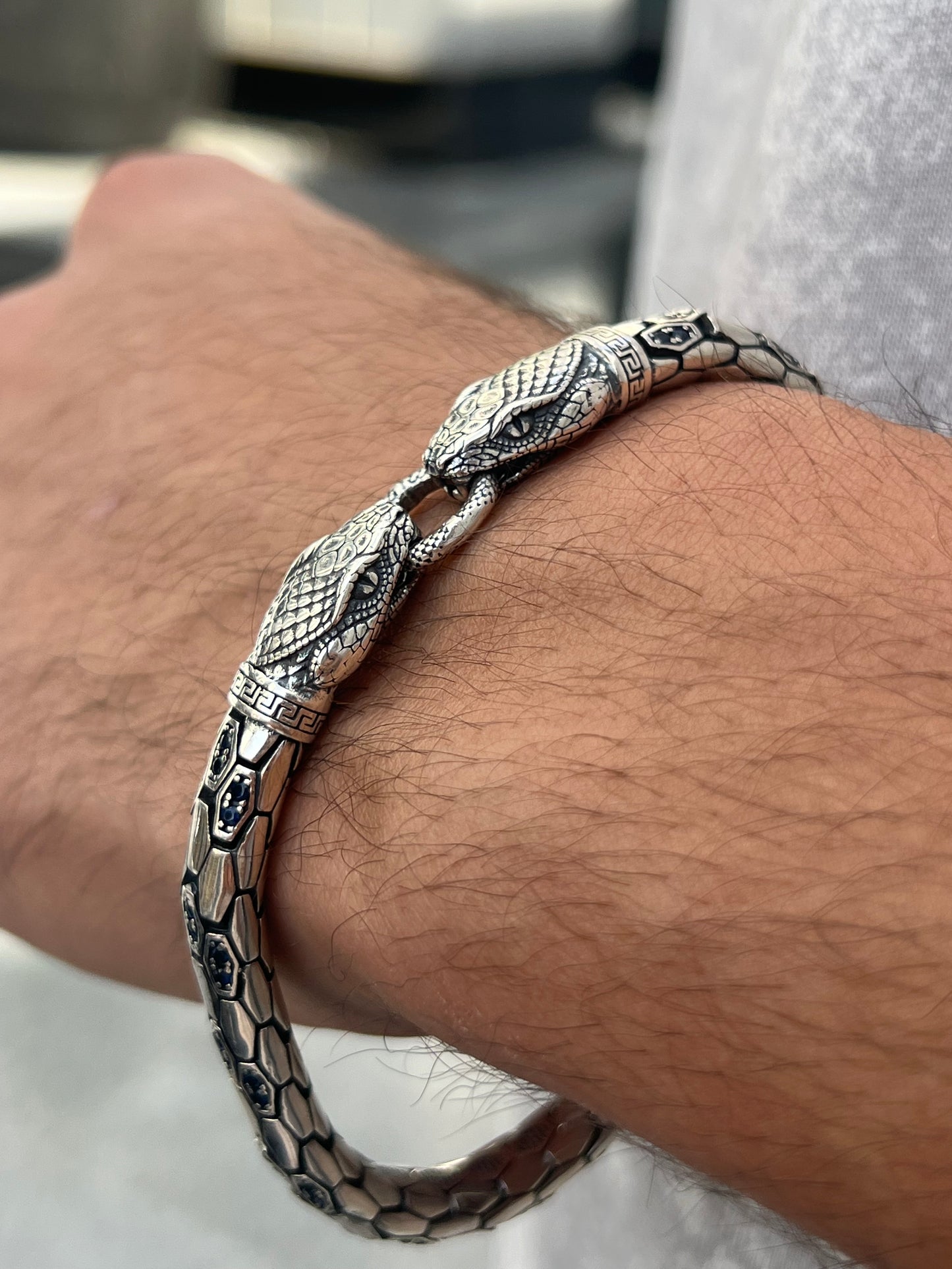 Textured Snake Bracelet for Men's Sterling Silver 925s